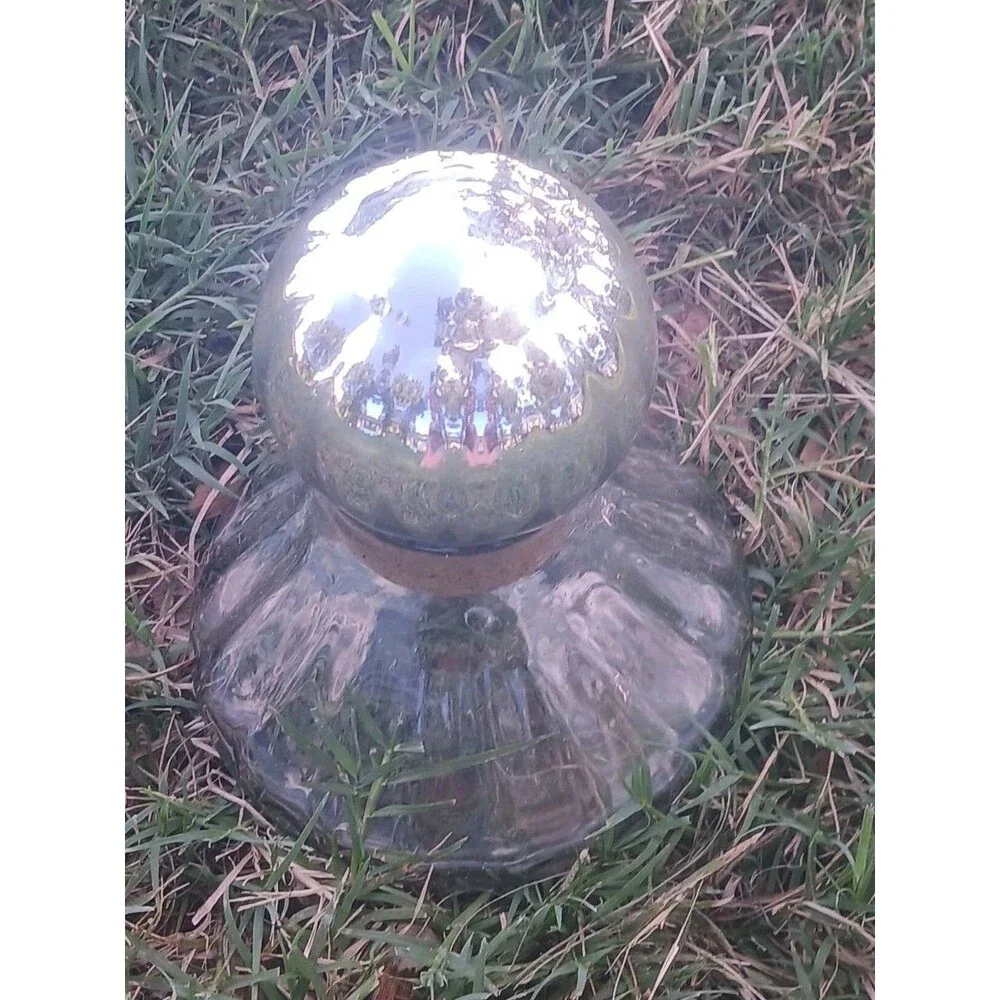 Vintage Hand-Blown Clear Ribbed Bottle/Decanter Mercury Glass Top 1980s Mexico